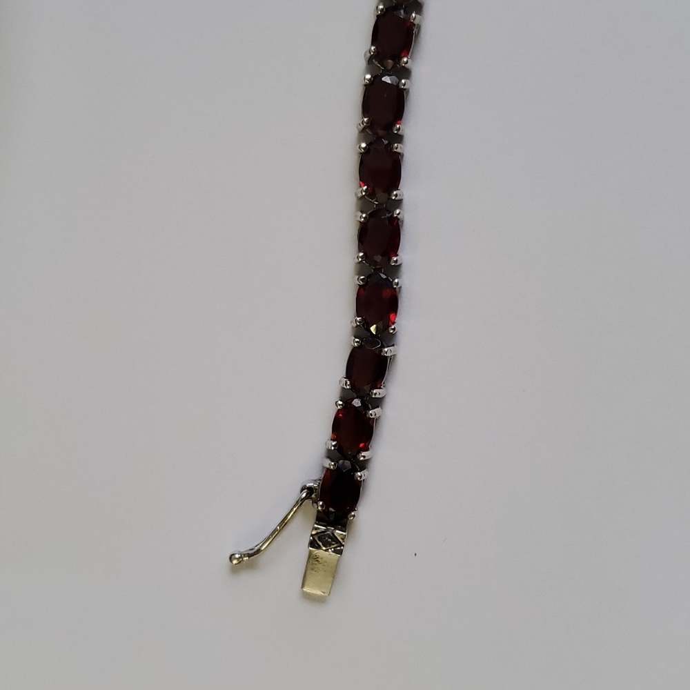 Sterling Silver 925 Deep Garnet Tennis Bracelet - Picture 4 of 10